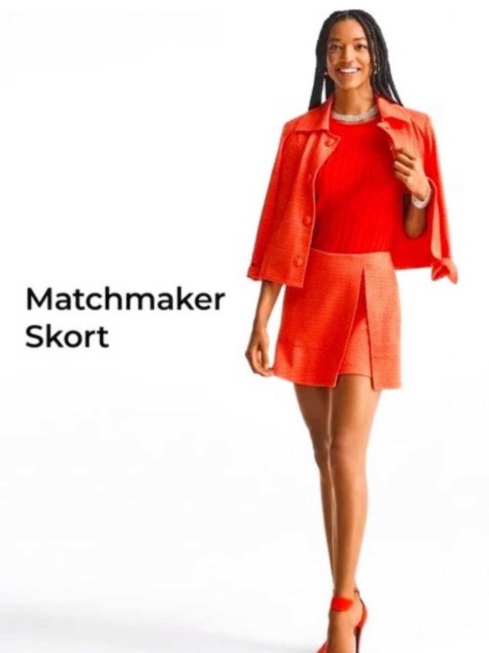 Cabi Matchmaker Skort in Bright Red orange pattern sz 10